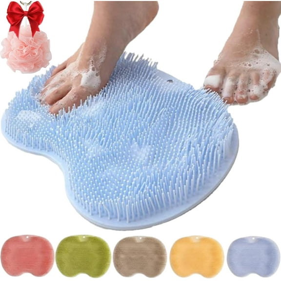 Rufenpurify Silicone Shower Foot Scrubber Mat, 2025 New Rufen Purify Silicone Back and Foot Shower Scrubber Mat with Wall-Mounted, Non-Slip Suction Cups (Blue)