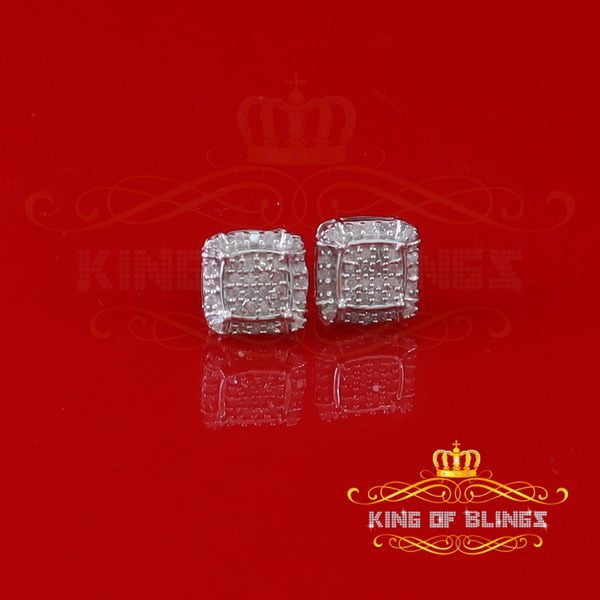 King of Bling's 0.25ct Diamond 925 Sterling Silver White Square Earring For Men's / Women's