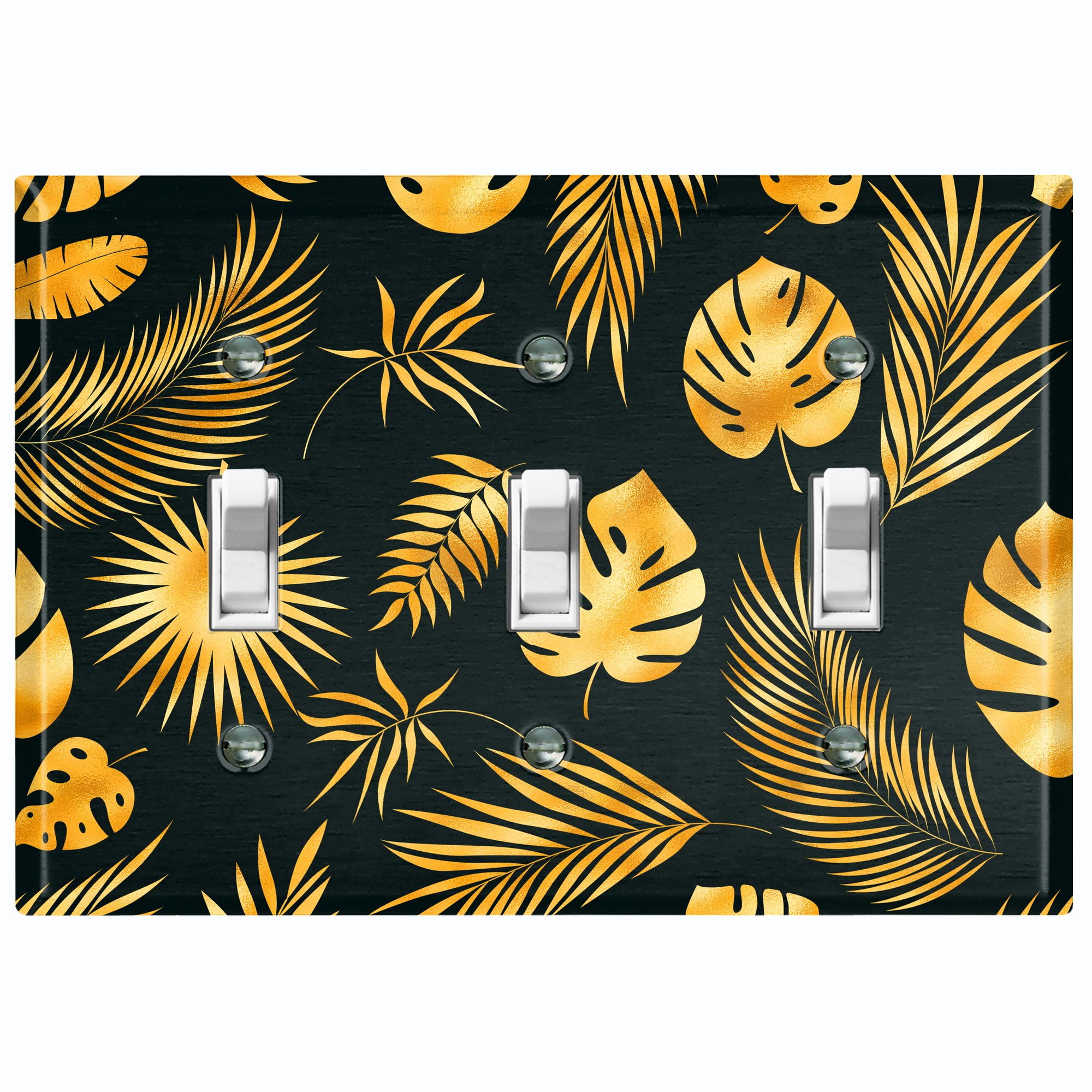 Metal Light Switch Plate Cover Tropical Jungle Palm Leaves Yellow Black