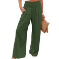 thumbnail image 3 of Pantalones casuales elásticos para mujer, perfectos para uso diario y en la playa, talla M, pantalones de pierna ancha y cintura alta de color verde, 3 of 5
