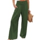 thumbnail image 3 of Pantalones de pierna ancha para mujer, pantalones elásticos de cintura alta, color puro, informales, para citas diarias, playa, verde, XL, 3 of 5