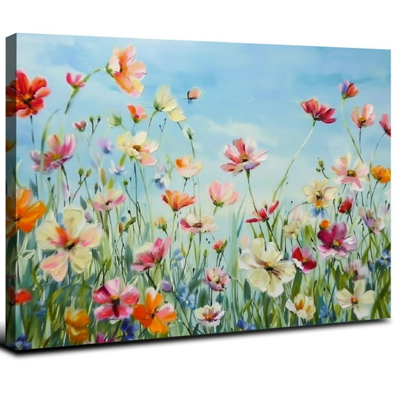 JRXY Flowers Wall Art Colorful Daisy Poppy Canvas Pictures Spring Red Floral Painting Poster Painting Style Nature Scenic Artwork for Living Room Bedroom Bathroom Home Decoration 20x16inch