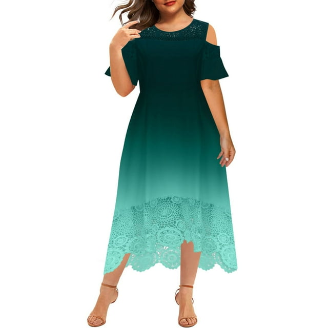 Plus Size Dresses, Off Shoulder Sleeveless Lace Dress for Women, Flowy A-Line Maxi with Ruffle Trim, Casual Elegant Design