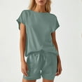 thumbnail image 2 of Women's Solid Spring Collar Long Sleeve Shirt High Waist Drawstring Shorts Large Fashion Casual Set, 2 of 6