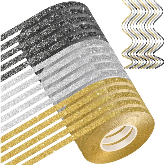 Curling Ribbons Black Silver Gold Glitter Curling Ribbon Balloon String Roll Assorted Color for Gift Wrapping DIY Craft, Party Decorations