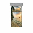 thumbnail image 2 of Landscape Bedding Set with Sheet & Covers, Sunset Dawn Sea Ocean Island Romance Tropic Botanic Tree Photo, Printed Bedroom Decor 2 Shams, 4 Sizes, Turquoise Peach, by Ambesonne, 2 of 3