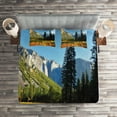 thumbnail image 2 of Ambesonne Nature Quilted Coverlet 3 Pcs, Birds over Mountains, Queen Size, Orange Blue Green, 2 of 2