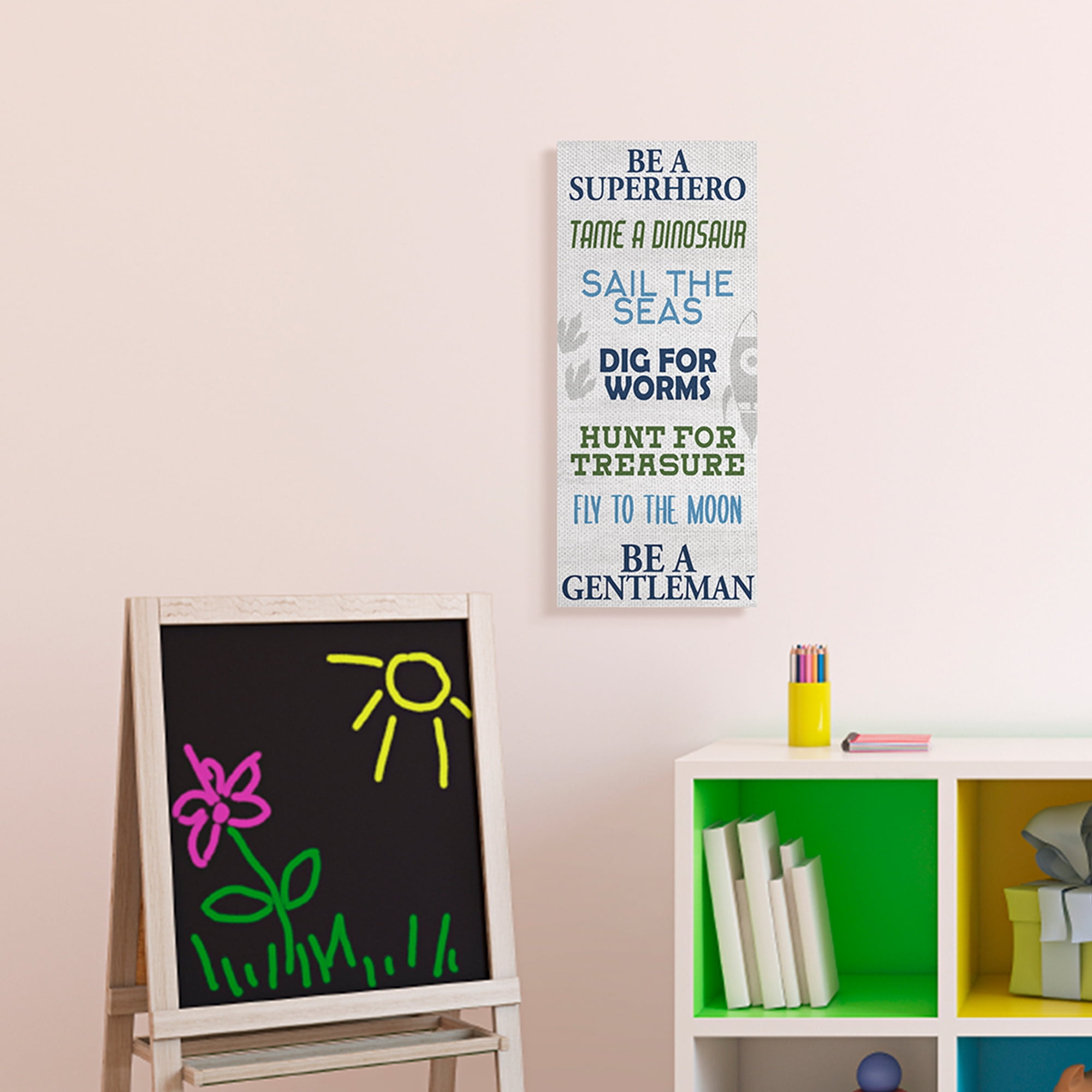 Stupell Industries Be A Superhero Sign Children's Imagination Phrases Inspirational Painting Gallery Wrapped Canvas Art Print Wall Art, 17 x 40