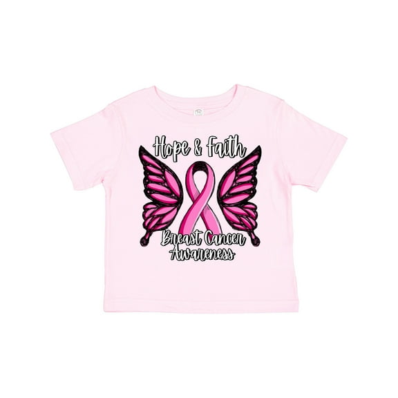 Inktastic Breast Cancer Awareness Hope and Faith with Butterfly Ribbon Girls Toddler T-Shirt