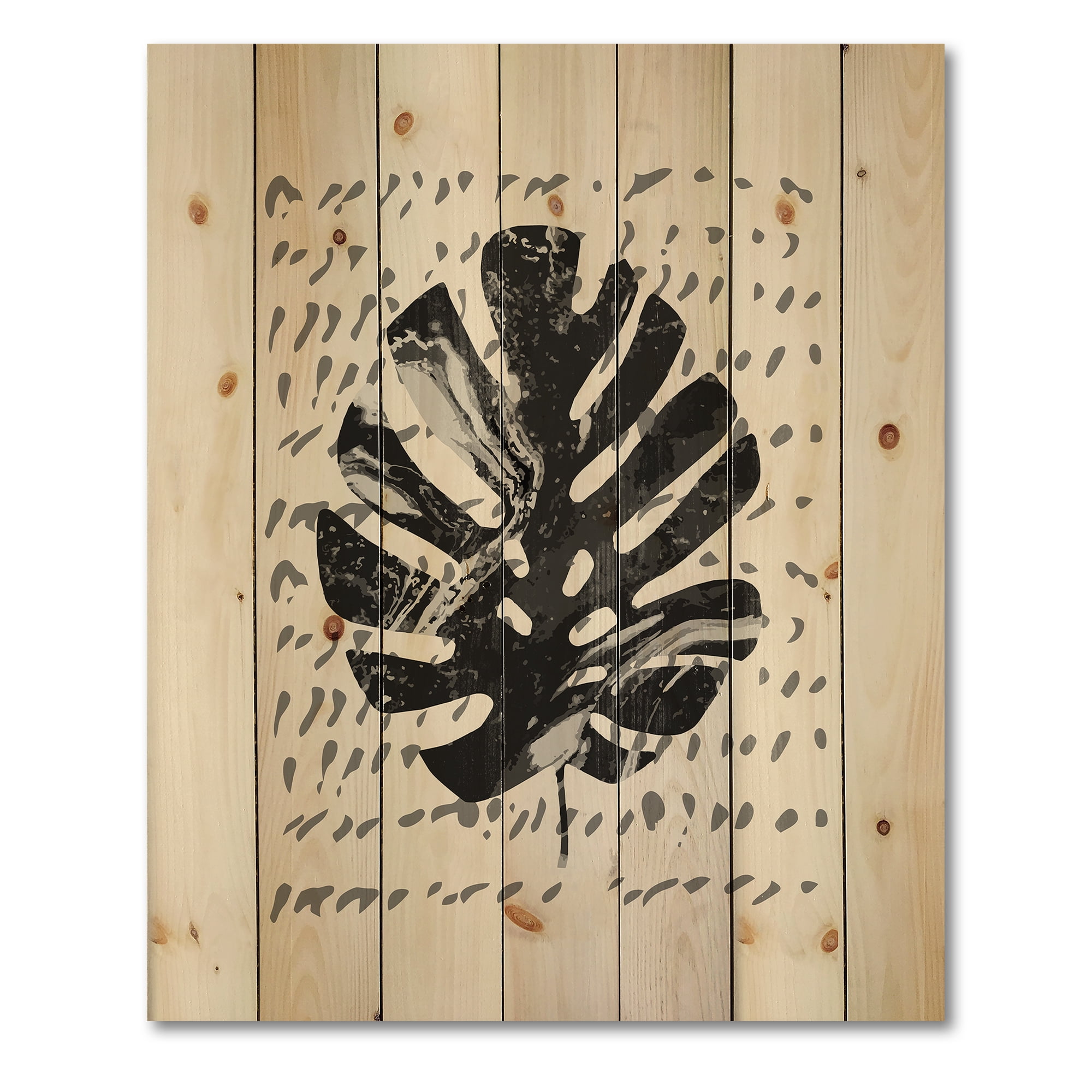 Designart 'Minimal Tropical Palm Leaf Over Grunge Texture' Tropical Print on Natural Pine Wood