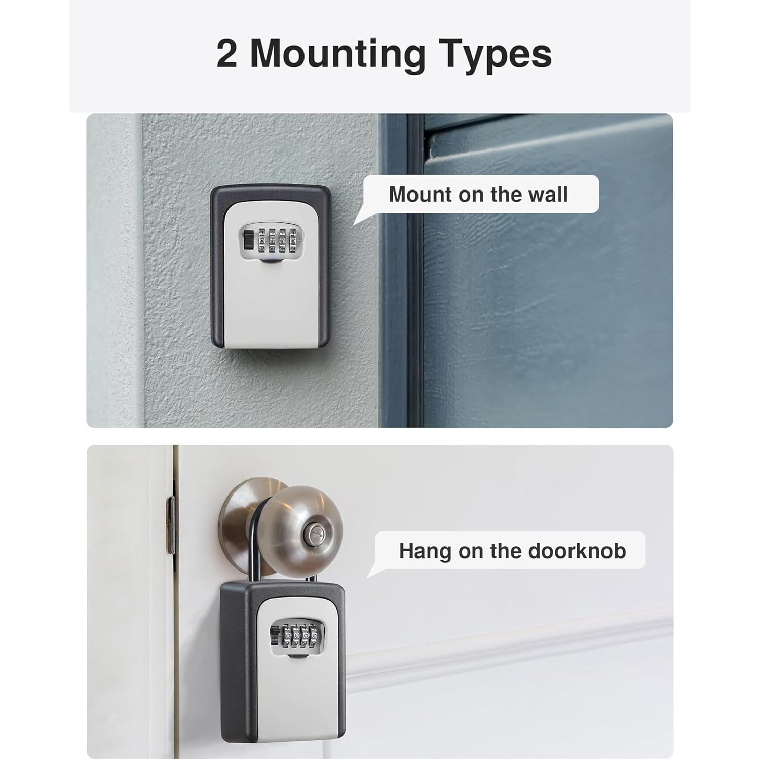 Large Key Lock Box Resettable Combination Code Lockbox, Portable Wall Mount Lockbox Security Safe Box for Outside Outdoor Home Office Door Handle House Key, Gray (4 Pack)