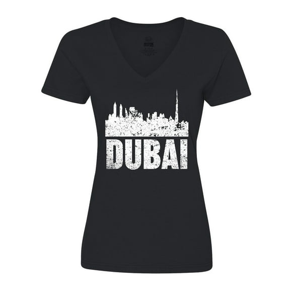 Inktastic Dubai City Skyline with Grunge Women's V-Neck T-Shirt