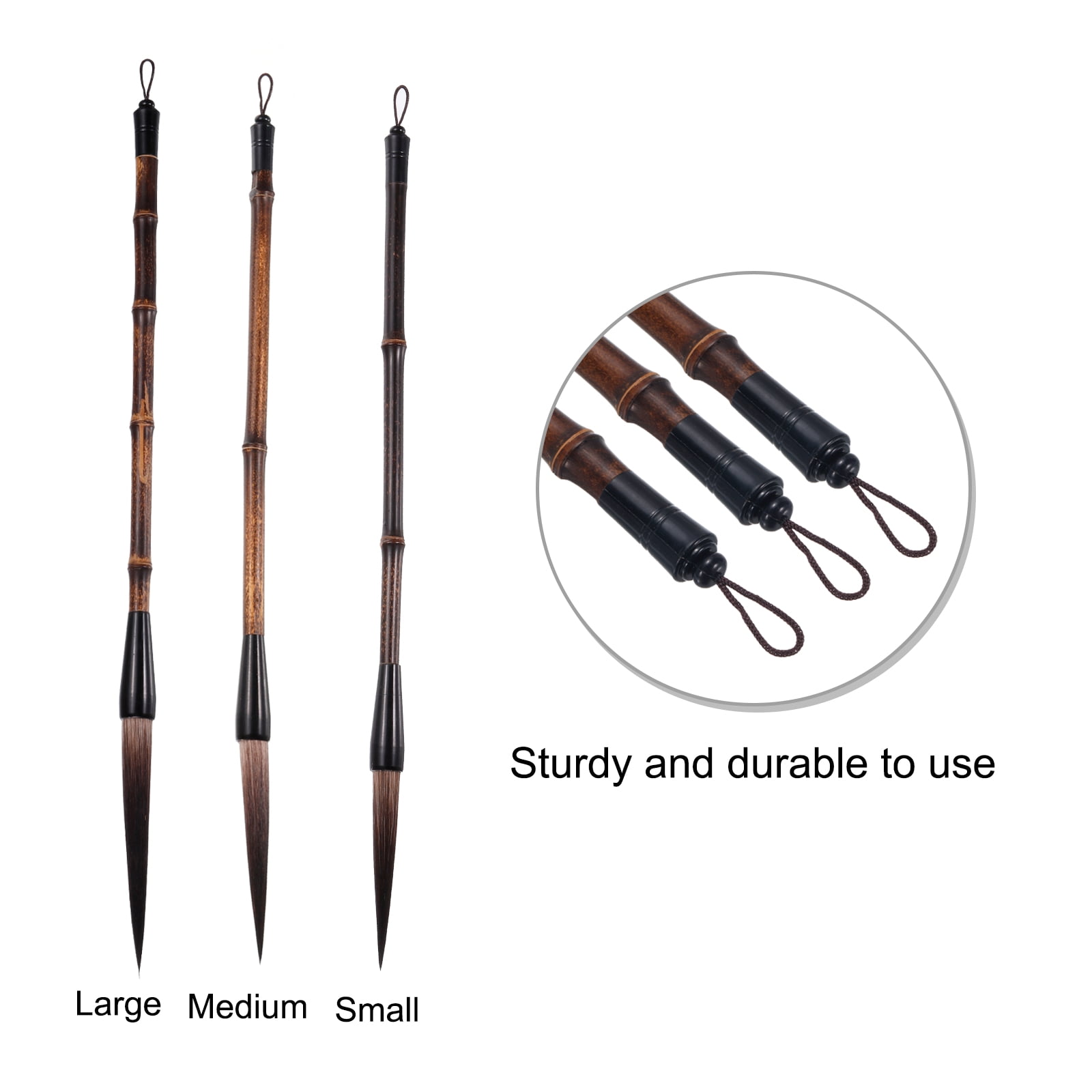 Uxcell Chinese Calligraphy Brushes Watercolor Ink Painting Writing Drawing Bamboo Handles 3 Size Gray 3 Pack