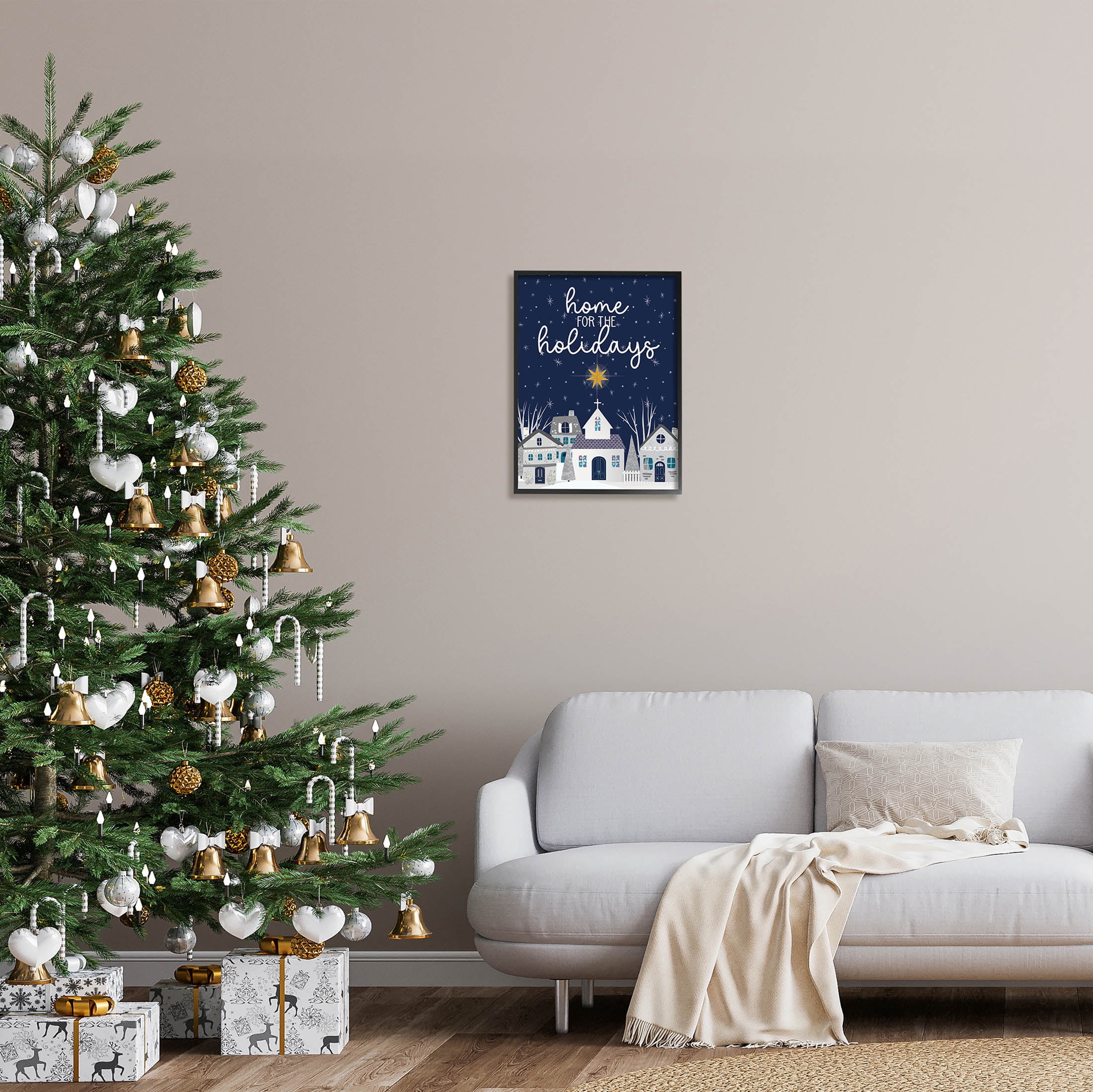 Stupell Industries Home For The Holidays Night Sky Graphic Art Black Framed Art Print Wall Art, Design by Linda Birtel