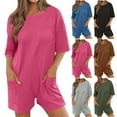 thumbnail image 2 of AherBiu Summer Casual T-Shirt Short Rompers for Women Short Sleeve Crewneck Wide Leg Jumpsuits with Pockets, 2 of 8