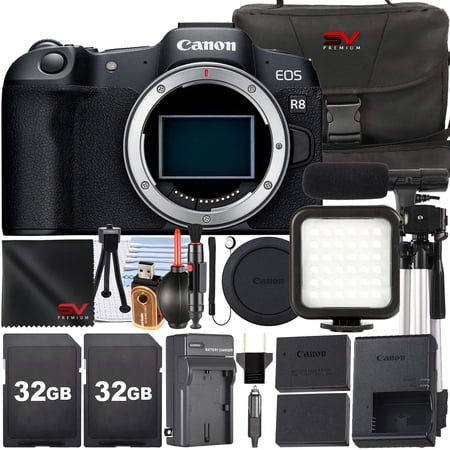 Canon EOS R8 Mirrorless Camera (Body Only) with 2 Pack 32GB Memory Card + Case + LED Flash + SV Premium Accessory Bundle (International Version)