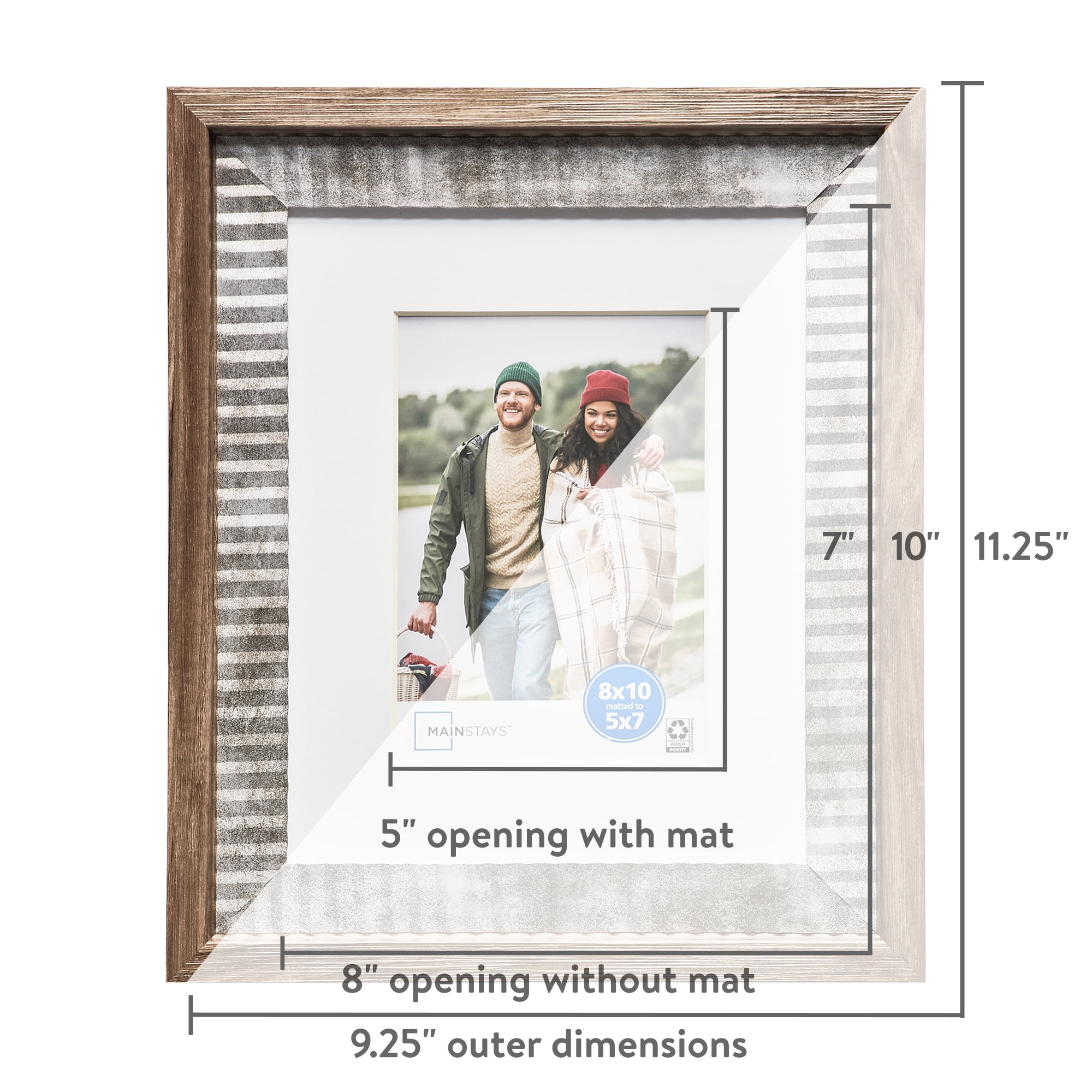 (2 pack) Mainstays 8 x 10 Rustic Farmhouse Picture Frame, Matted for 5 x 7 Photo