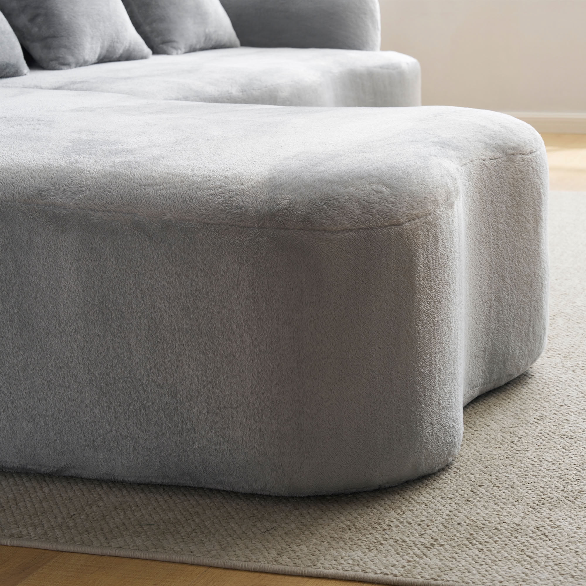 MAYEERTY L-Shaped Sectional Sofa with Curved Chaise Lounge, Chenille Modular Couch with 4 Throw Pillows, No-Assembly for Apartment Living Room Small Spaces