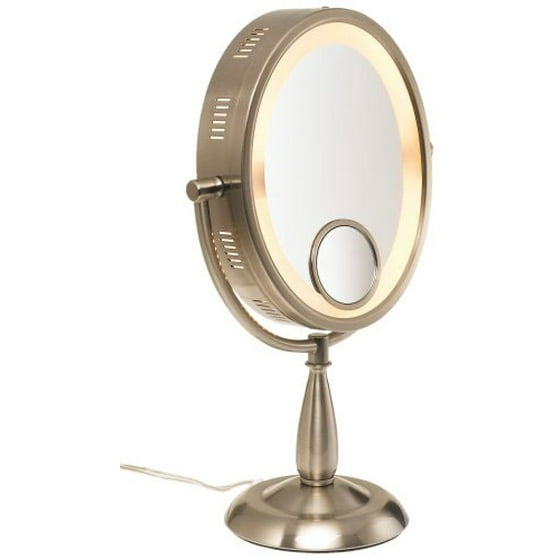 Seeall Large 10 Oval Brushed Nickel Finish Lighted Pedestal Makeup Mirror