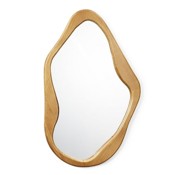 LuxenHome Natural Pine Wood Frame Irregular Asymmetrical Wall Mirror