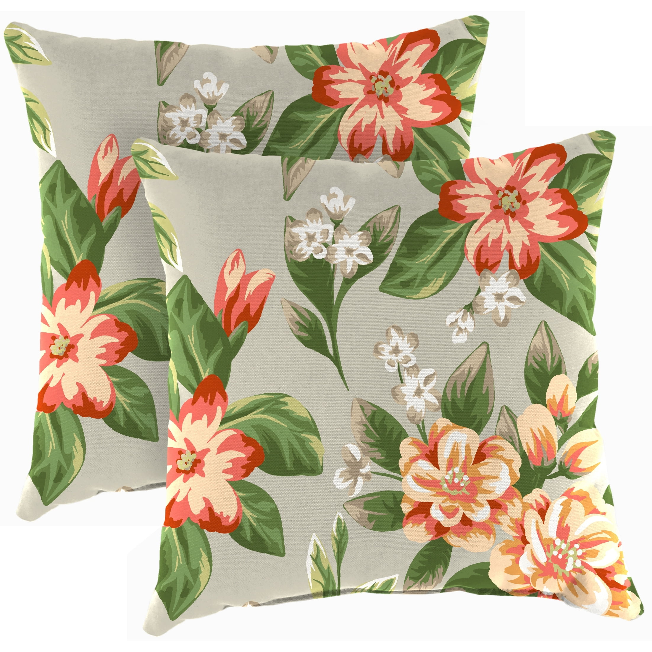 Jordan Manufacturing 18" x 18" Grey Floral Outdoor Throw Pillow (Set of 2) - 18'' L x 18'' W x 4'' H