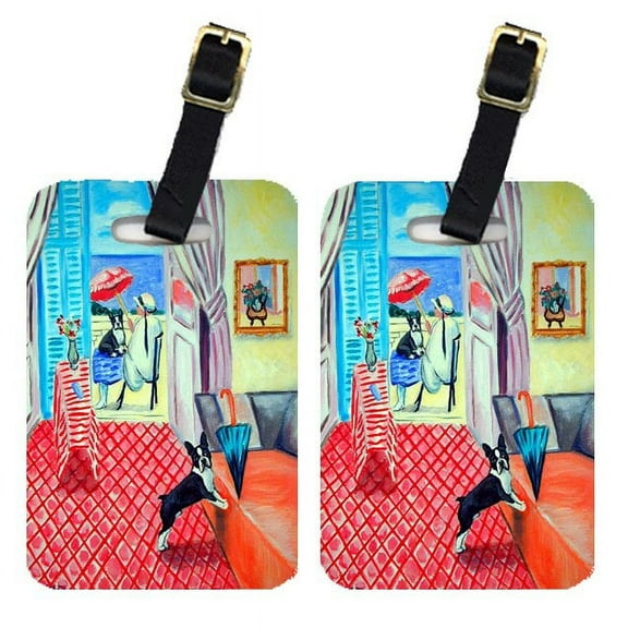 Lady with her Boston Terrier Luggage Tags Pair of 2