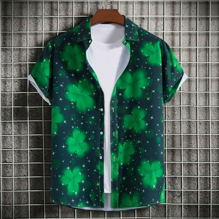 Amtdh Shirts for Men Clearance St. Patrick's Day Print Short Sleeve Lapel  Button Pocket Shirts Casual Soft Fitting Lightweight Blouses Spring Summer  2024 Guys Cool Clothes Green_d XXL 