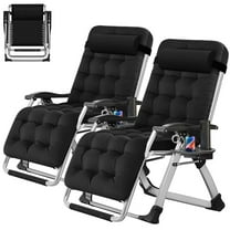 NAIZEA 2 PACK Zero Gravity Chair, Portable Folding Lawn Recliner with Removable Headrest, Cushion and Cup Holder, Black