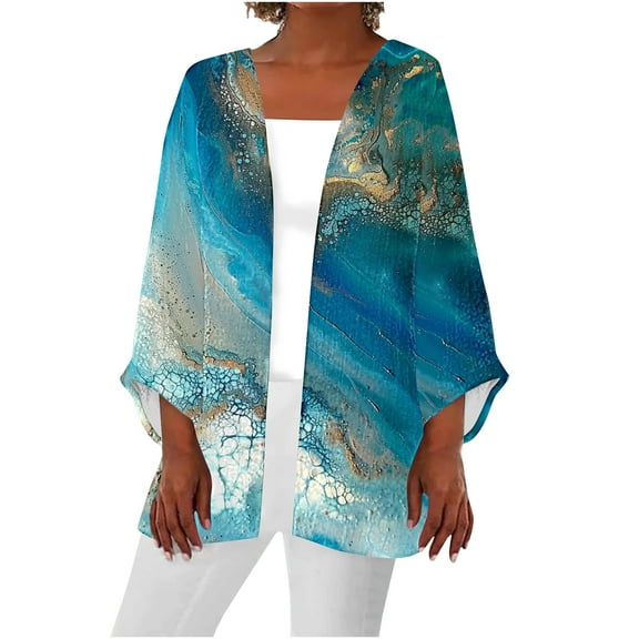 Inleife Cardigans for Women Womens Summer Fall Printed Cardigan Long Sleeve Loose Cover Up Casual Blouse Tops
