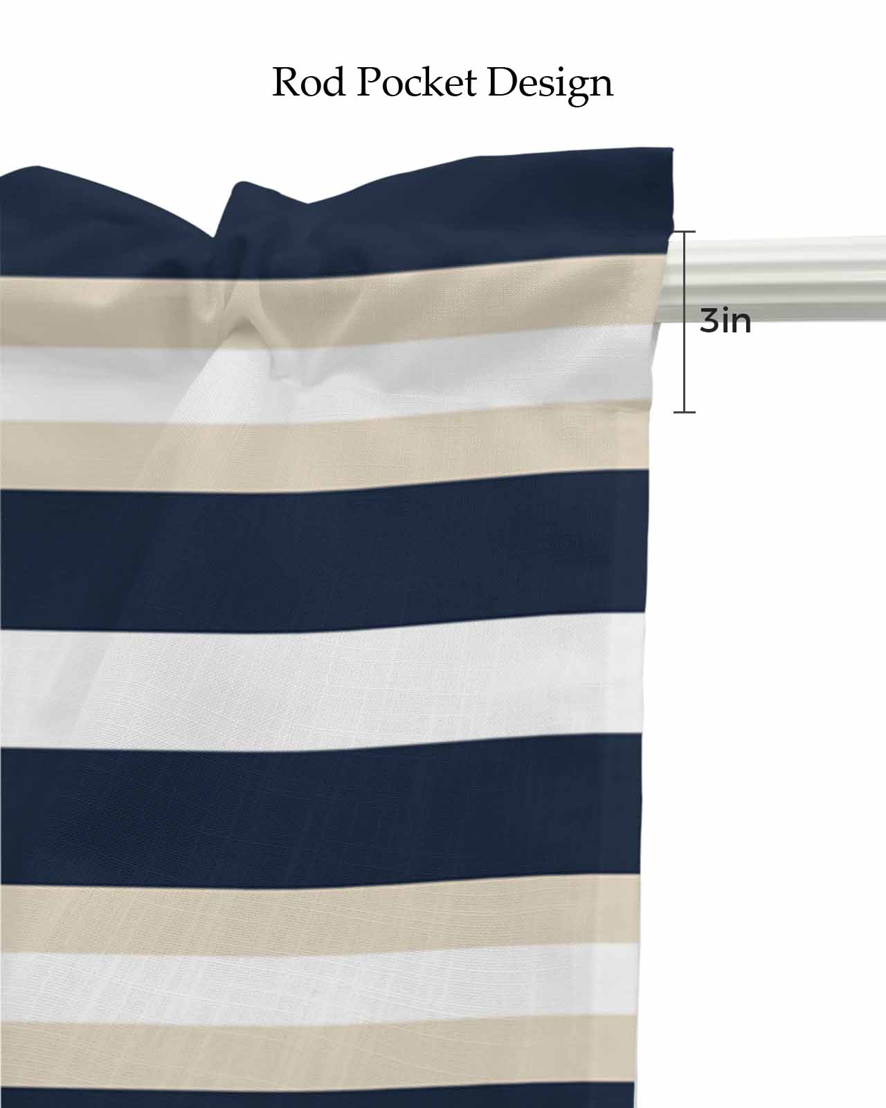 Khaki Navy Blue Striped Kitchen Valances for Windows Farmhouse Linen Window Valance Curtain for Living Room Window Treatment Farmhouse Abstract Lines Art Valance Rod Pocket Topper Drape, 54 x 18 Inch