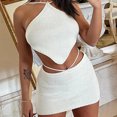 thumbnail image 4 of Minifaldas Con Top Corto De Punto Conjunto de 2 piezas Bodycon para mujer Traje de vacaciones sin mangas ahuecado (Blanco S) Ygjytge para Mujer Blanco T XL, 4 of 7