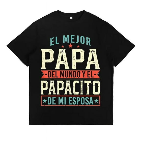 Best Dad in the World in Spanish & English Pattern Mens T Shirt Casual Graphic Tees Casual Tops Black,S