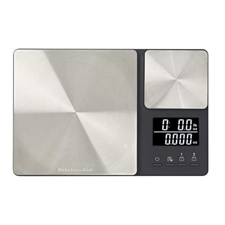 kitchenaid kq909 dual platform digital kitchen and food scale, 11 pound capacity and precision 16oz capacity, black with stainless steel (b07yp9kn8p)