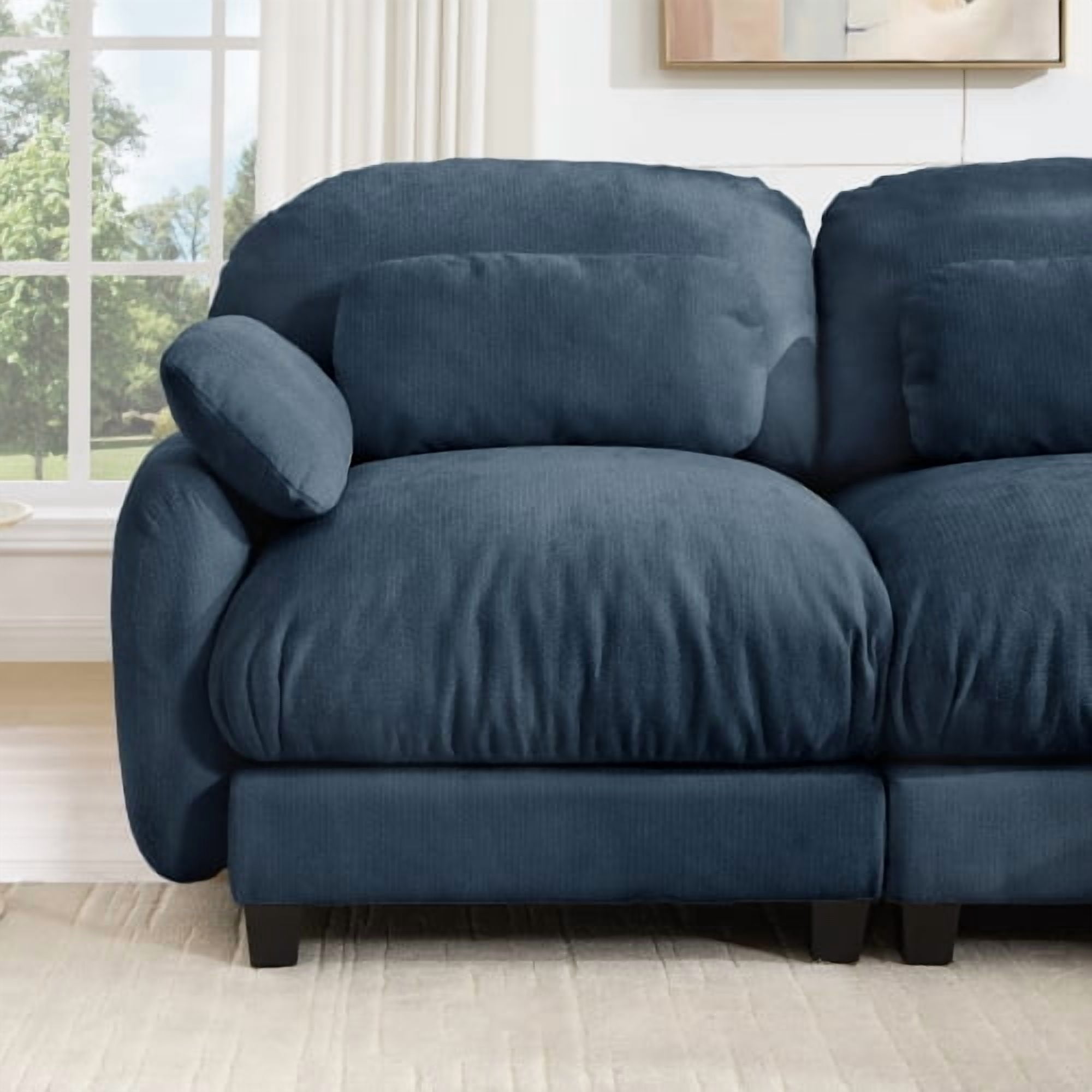 136.2" U-Shaped Cloud Feel 4-Seater Sofa Set with 2 Removable Ottomans, Luxe Chenille Modular Sectional Couch, Extra Wide Deep Seat, Blue