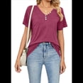 thumbnail image 2 of Blusas de Verano para Mujer, Camisas de Corta, Conjuntos Casuales de Negocios, Ropa de Moda para Vacaciones en la Playa 2025, Color Vino Tinto L, 2 of 6