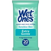 Wet Ones Sensitive Skin Hand Wipes, Fragrance Free, 20 Ct Travel Pack, Hypoallergenic