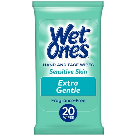 Wet Ones Sensitive Skin Hand Wipes, Fragrance Free, 20 Ct Travel Pack, Hypoallergenic