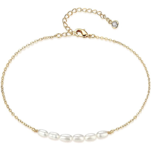 1 pieza (oro) cadena para el pie de perlas naturales de agua dulce, tobillera bohemia hecha a mano, pulsera tobillera de perlas, cadena para siempre, joyería para pies para mujeres y niñas Sailing Electrónica