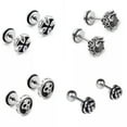 thumbnail image 2 of GKNET Mens Punk Gothic Silver Skull / Rose / Ankh Cross Stud Earrings Surgical Steel-Style 8- Skull w. Crossbones, 2 of 6