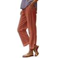 thumbnail image 2 of Cotton Linen Pants Women 2026 Summer Elastic Waist Straight Leg Loose Casual Lounge Pants with Pockets, 2 of 4