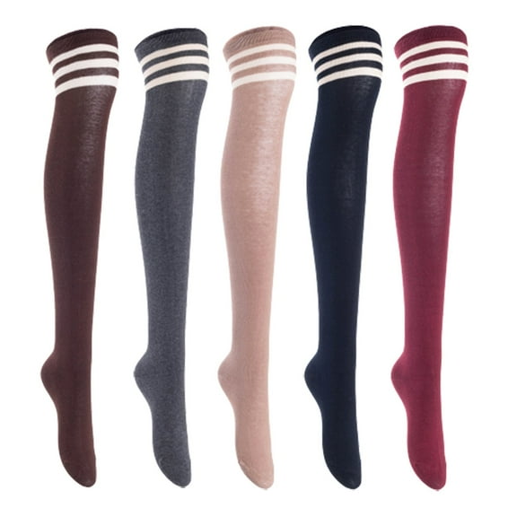 Lian LifeStyle Women's 5 Pairs Adorable Comfortable Soft Thigh High Over Knee High Cotton Socks, Size 6-9, JMYP1022 Coffee, DarkGrey, Khaki, Navy, Wine
