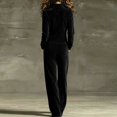 thumbnail image 4 of Women's Long Sleeve Suede Jumpsuit Stand-Up Collar Zip Front Fall Cozy Wide Leg Jumpsuit Outfits, S, 4 of 4