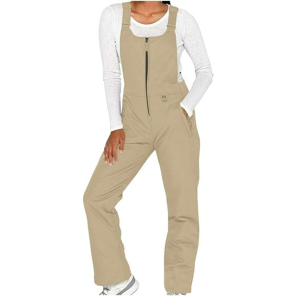 yardsong Women's Snow Bib Overalls Waterproof - Insulated Windproof Ski Snowboarding Pants Beige,XXXL