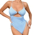 thumbnail image 3 of MDUKONU Women's Ruched Tummy Control Swimsuit Lightweight Swimsuit Light Blue L, 3 of 7