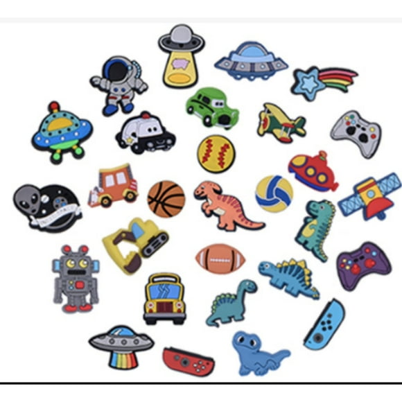 Shoe Charms for Clogs, 30PCS Shoe Charms for Crocs, Different Shape PVC Cartoon Shoes Decorations, Decorations Accessories Wristband Bracelet for Kids Boys, Party Gifts