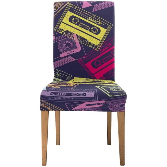 FMSHPON Hipster Colorful Retro Cassettes Music Stretch Chair Cover Protector Seat Slipcover for Dining Room Hotel Wedding Party Set of 1