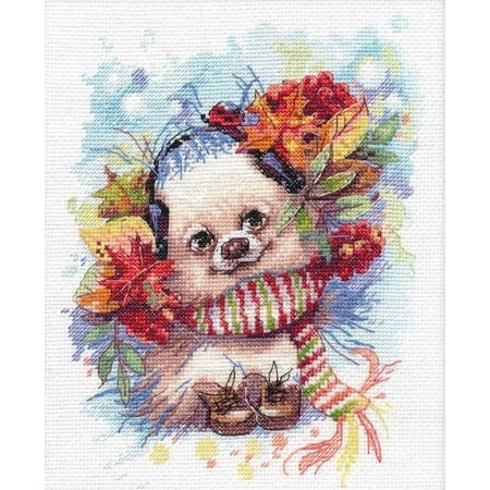 UPC: 4680021530470 | Cross Stitch Pattern on Aida Autumn Melody 1163 Needlework Dog Animal White By Oven