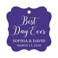 thumbnail image 1 of Darling Souvenir Personalized Fancy Frame Wedding Gift Tags 'Best Day Ever' Custom Name & Date Favor Hang Tags-Purple Violet-50 Tags, 1 of 1