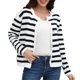 thumbnail image 1 of Gibobby Cárdigan para dama Suéter de punto a rayas arcoíris para mujer chaqueta delgada abrigo casual suelto(Blanco,G), 1 of 5