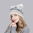 thumbnail image 2 of LRGSHF Women Cute Cat Ear Shaped Knit Hat, Vintage Cuffed Winter Hat Warm Ear Protection Pullover Cap, 2 of 4